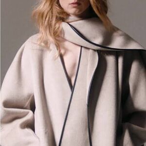 NWT COS Wool Blend Coat with Leather Trim